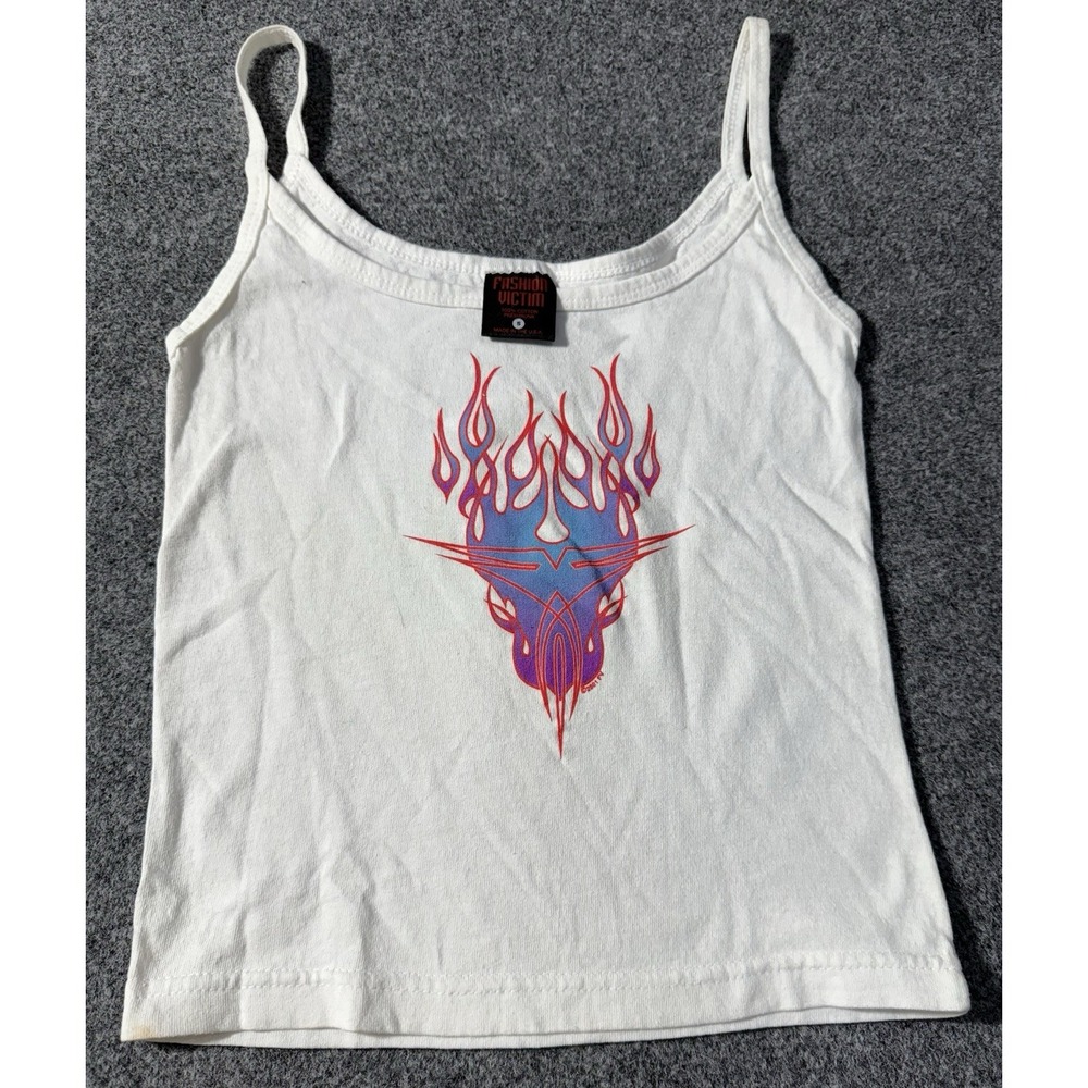 Vintage Y2K Flames Flame Fashion Victim Women's Tank‎ Top Size Small 2001